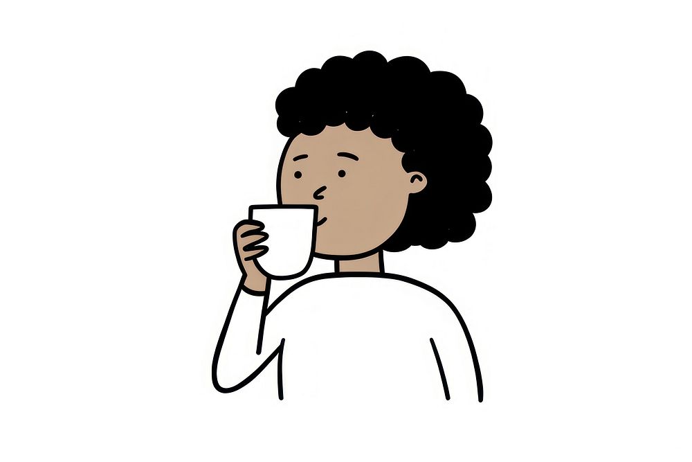 Woman drinking coffee cartoon drawing refreshment.