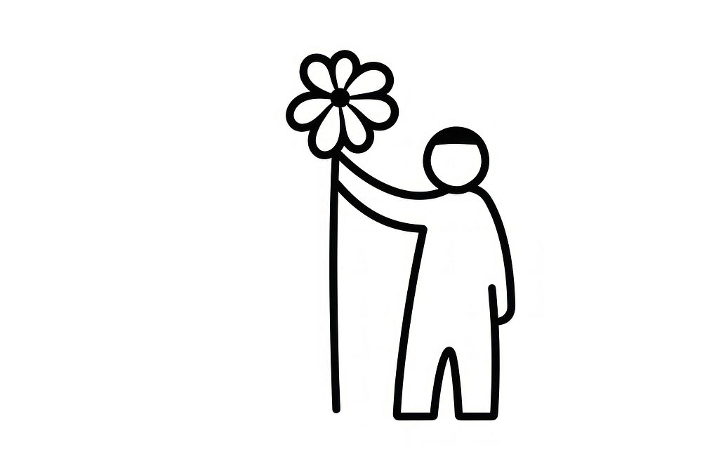 Woman holding flower drawing cartoon black.