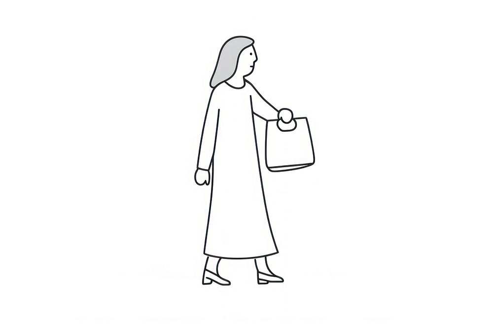 Woman holding shopping bag drawing handbag cartoon.