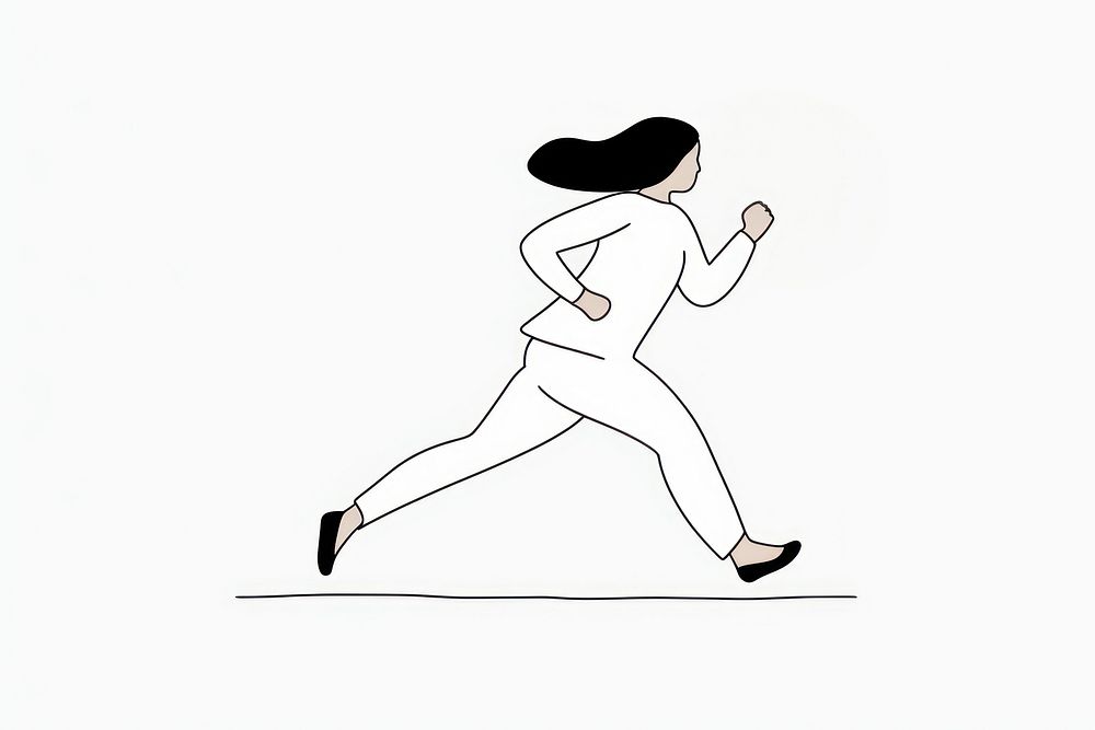 Woman running drawing cartoon sketch.