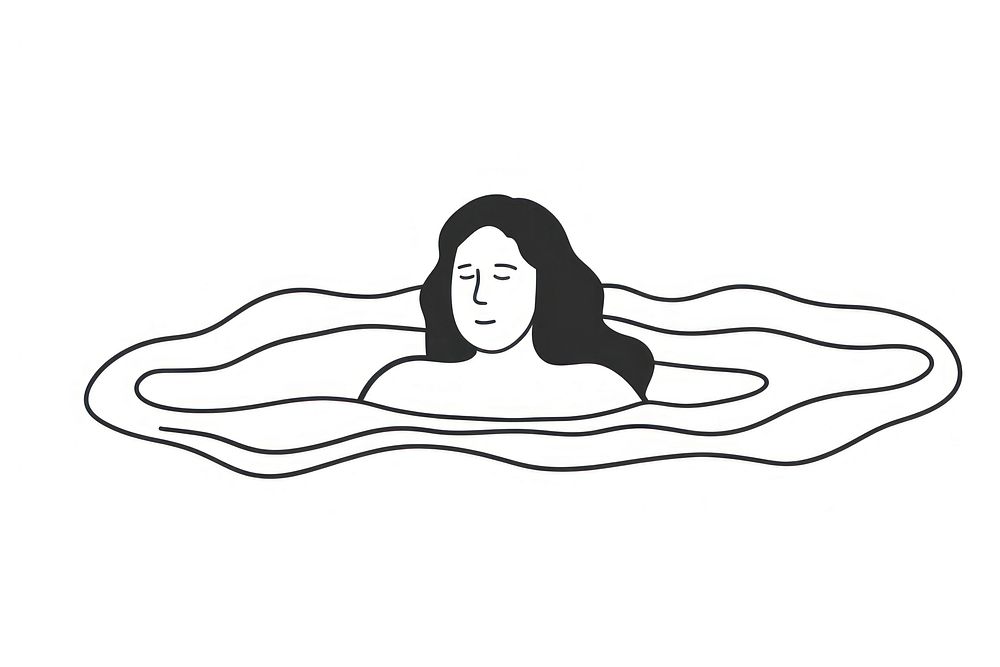 Woman swimming in a pool drawing bathtub cartoon.