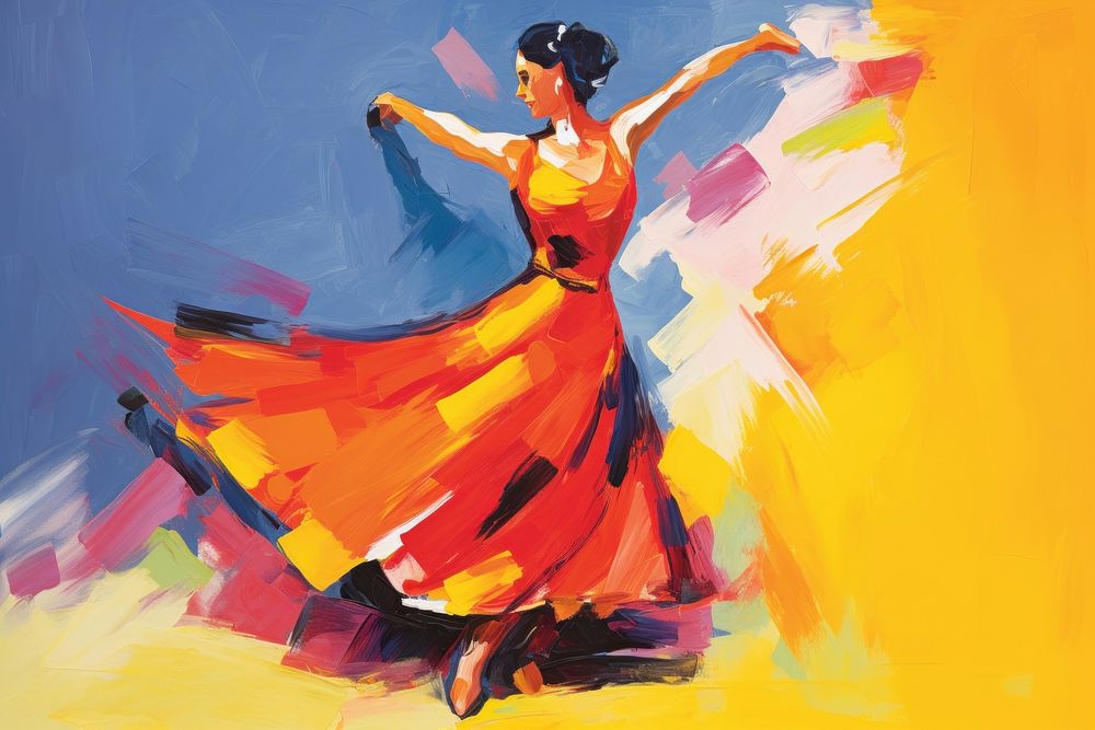 Woman dancing local style of spain painting entertainment performance.