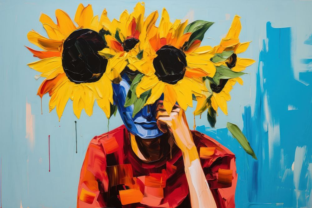 A fled of sunflowers painting plant art.