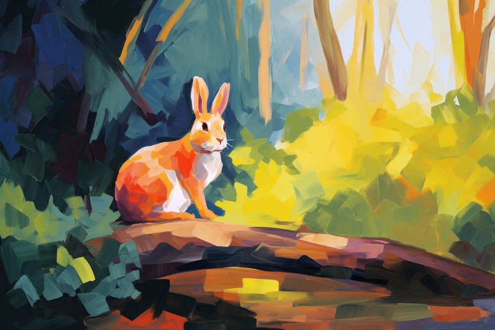 Rabbit in park painting animal mammal.