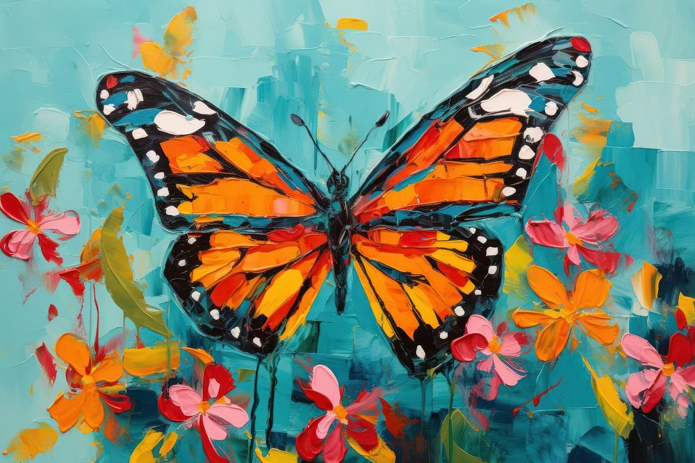 A Butterflys on flower butterfly painting animal.