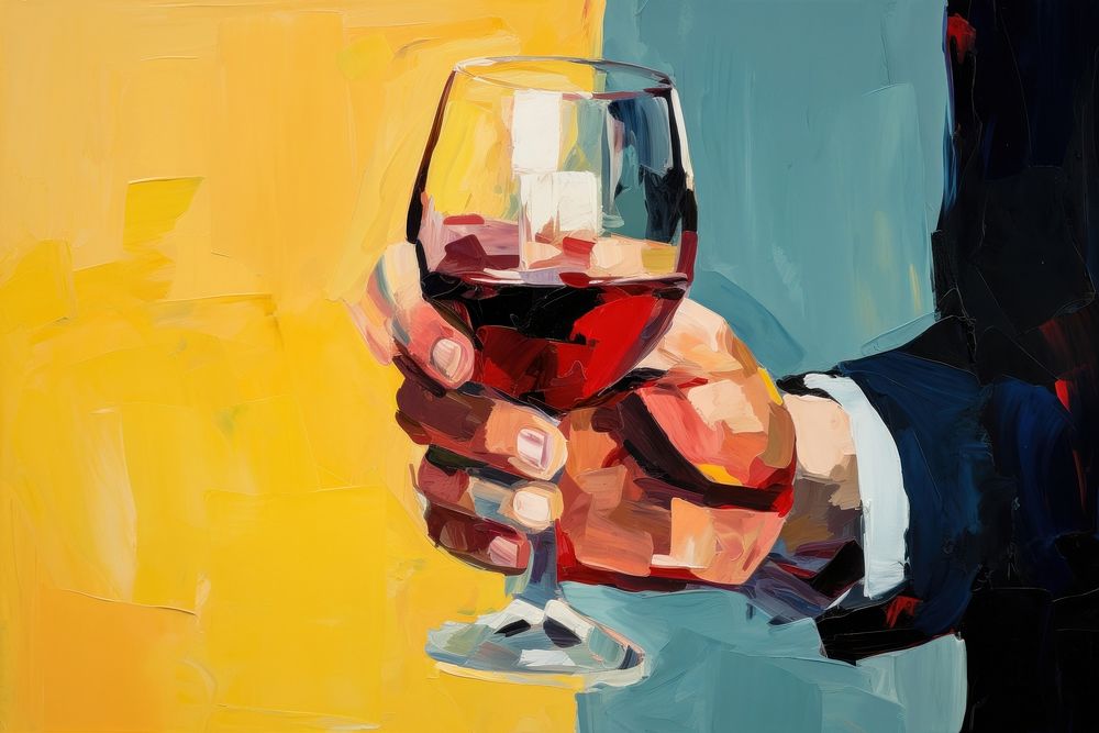 Hand holding a glass of wine painting drink transportation.
