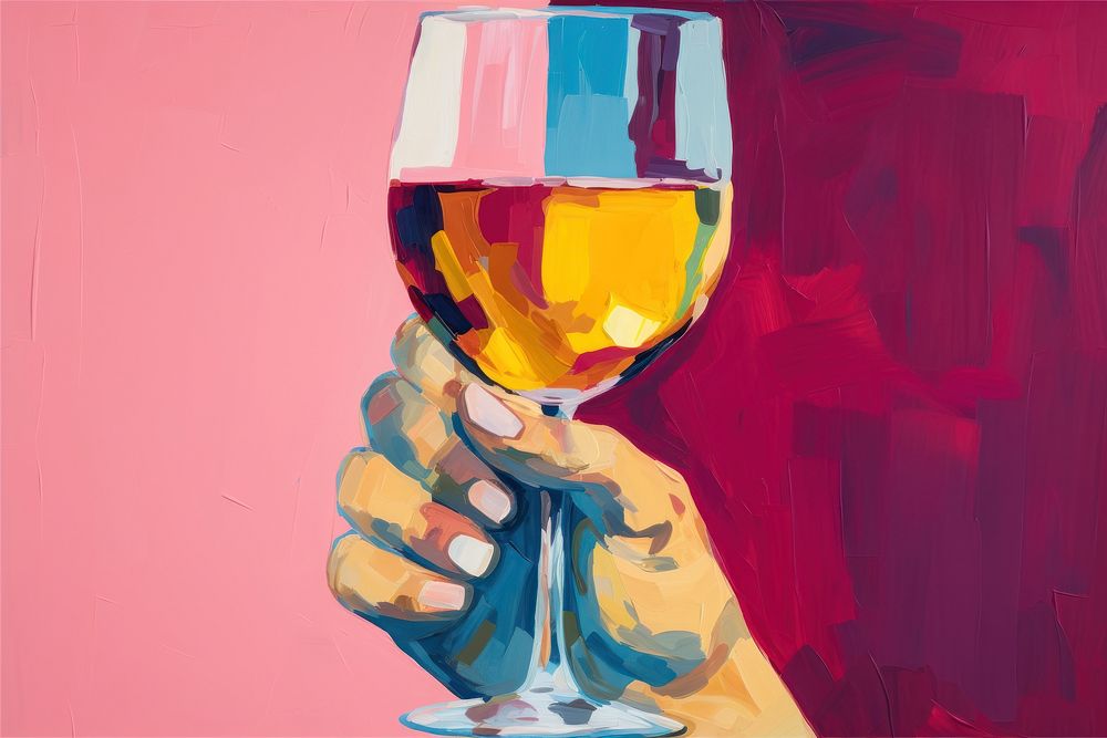 Hand holding a glass of wine painting drink art.