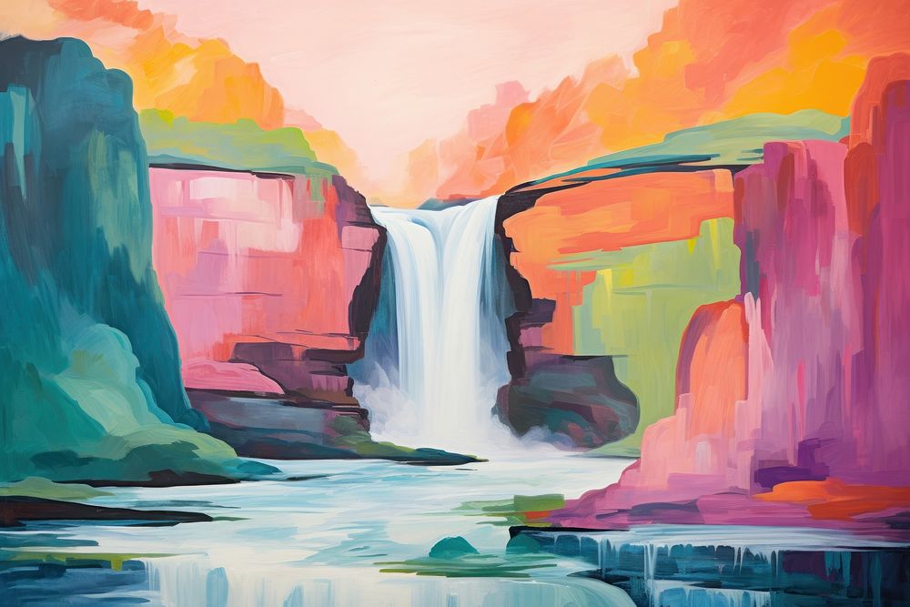 Beautiful Waterfalls waterfall painting outdoors.
