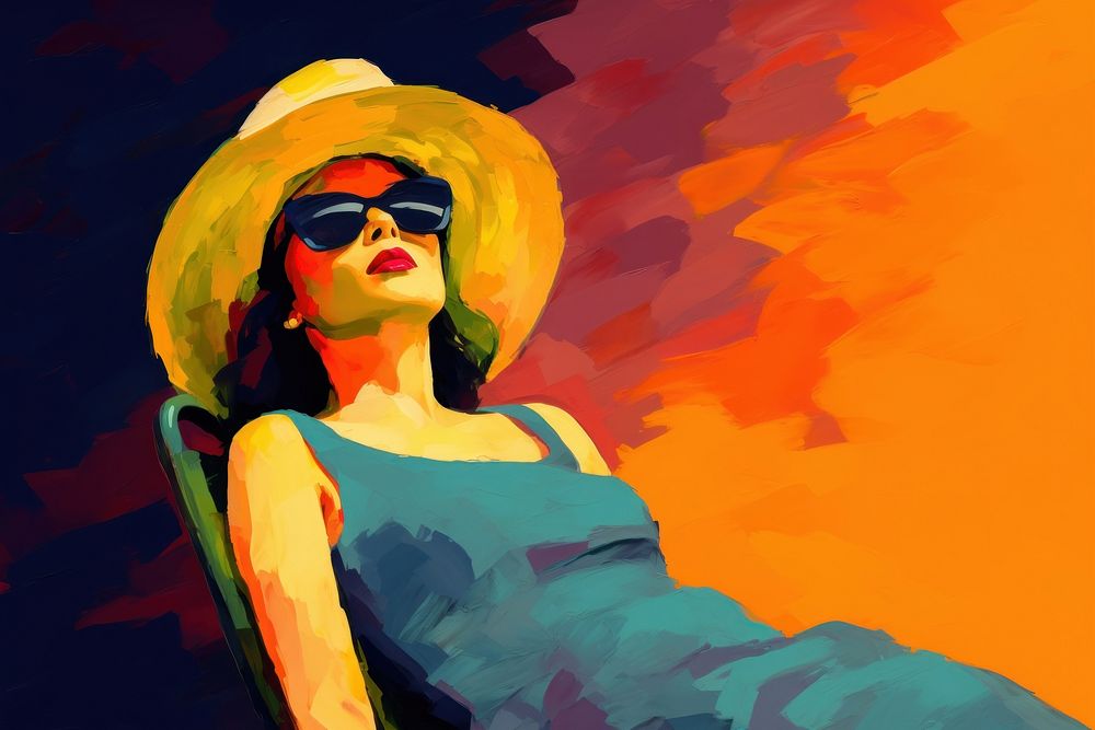 Woman sunbathin painting portrait art.