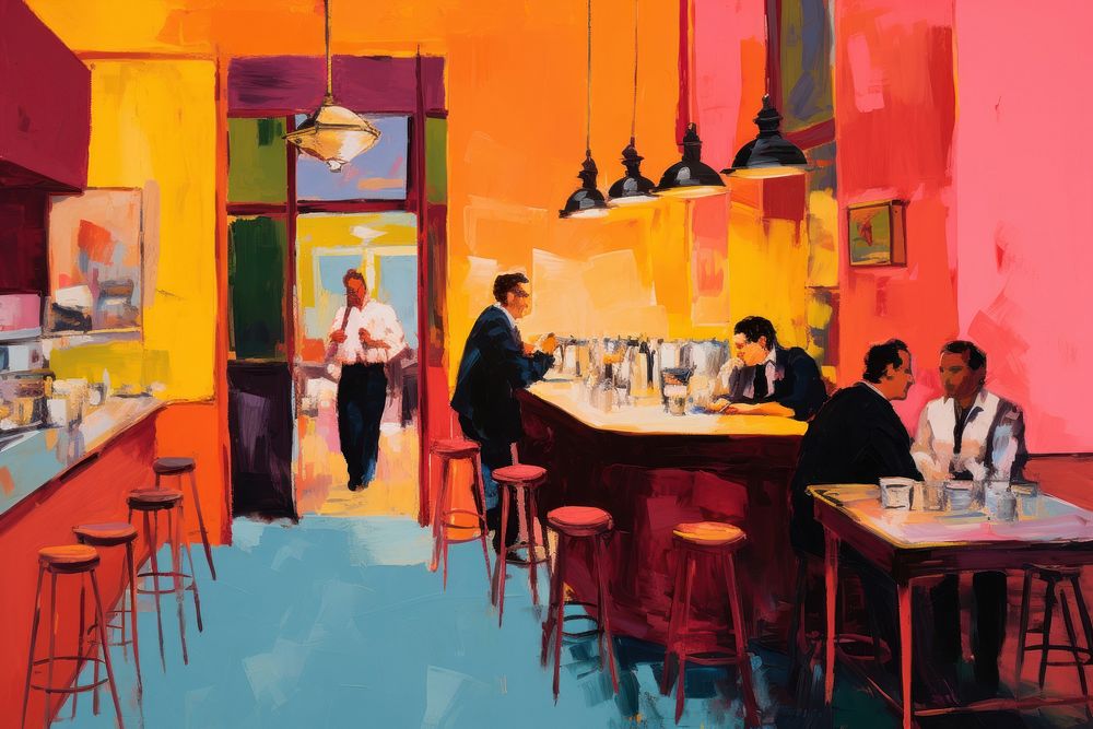 A coffee shop in Europe architecture restaurant painting.