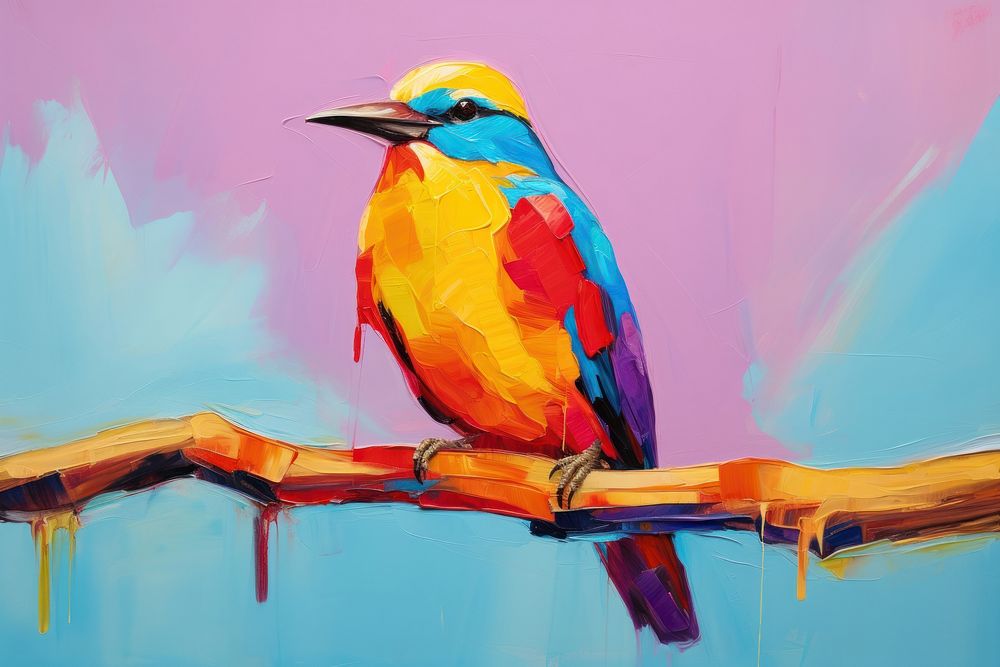 Bird in tree painting animal beak.