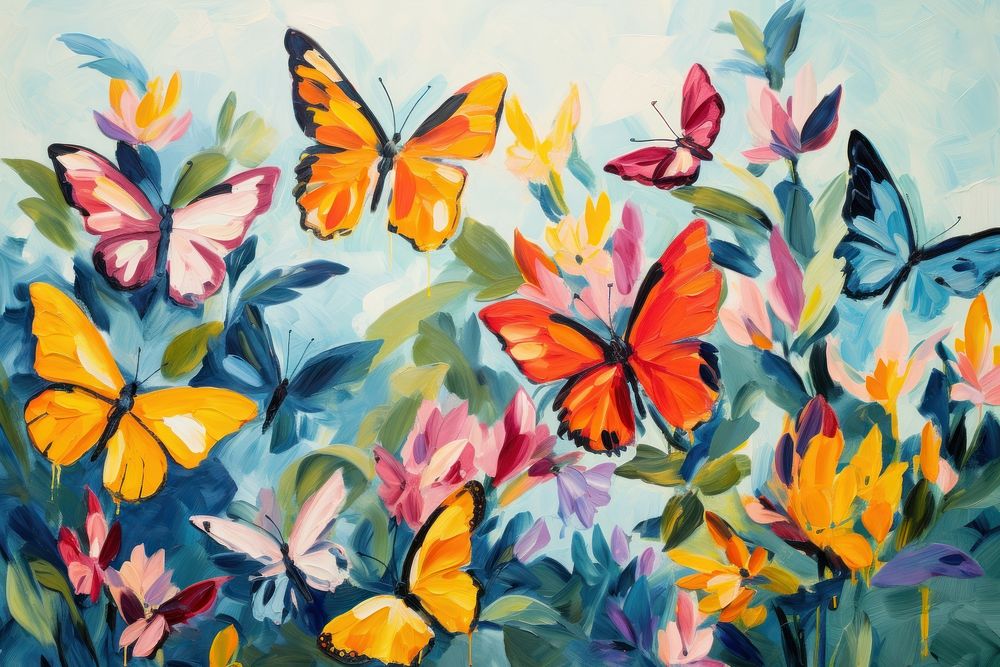 A some Butterflys on flower painting butterfly plant.