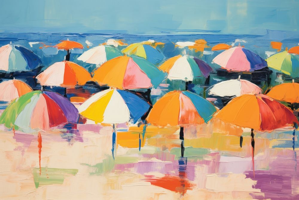 Umbrellas in beach painting architecture backgrounds.