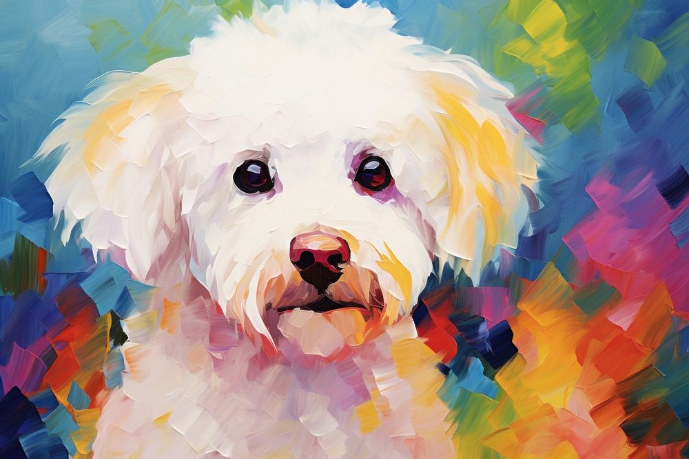 Dog Bichon Frise in park painting backgrounds mammal.