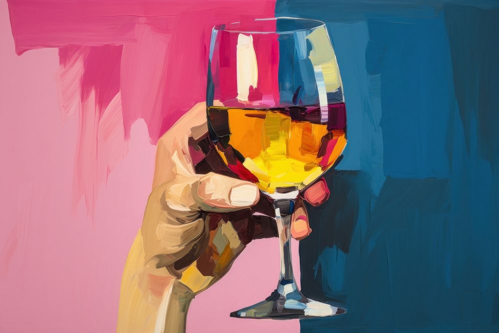 Holding a glass of wine painting drink hand.