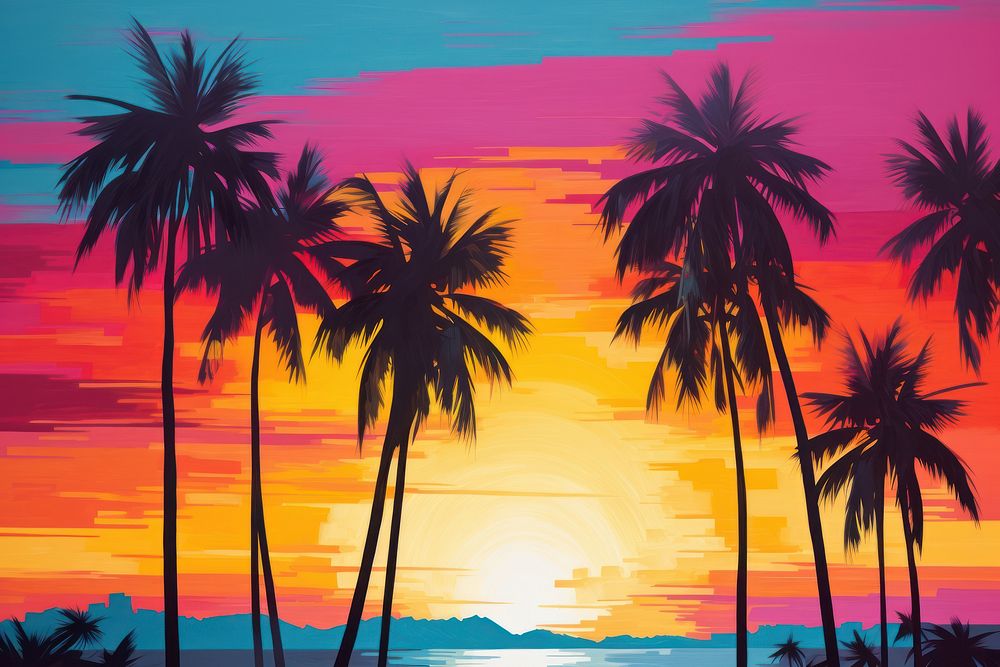 Palm trees in the beach painting backgrounds outdoors.