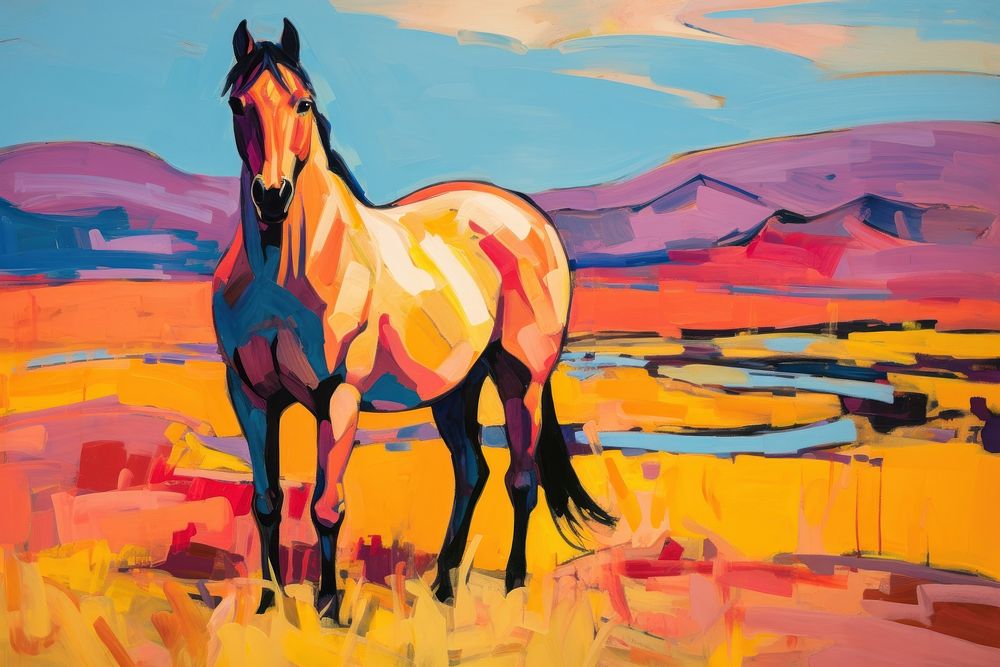 Horse in the field painting animal mammal.