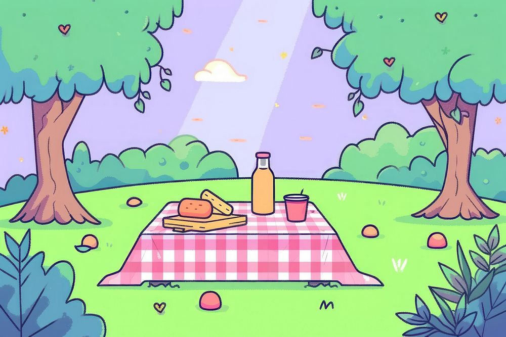 2d gradient pastal picnic garden tablecloth outdoors cartoon.