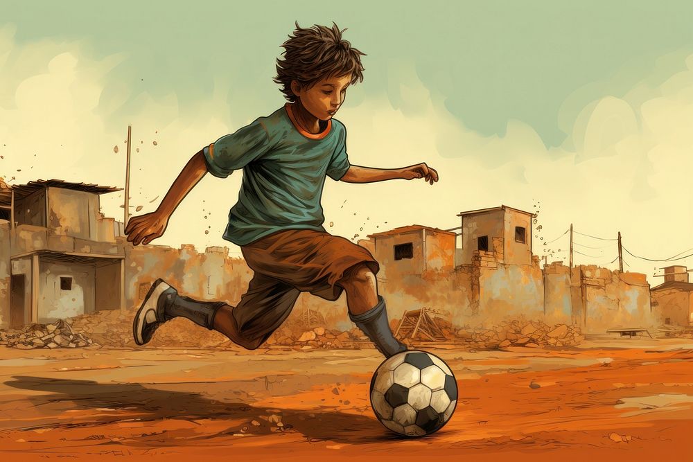 Boy playing foot ball football sports competition.