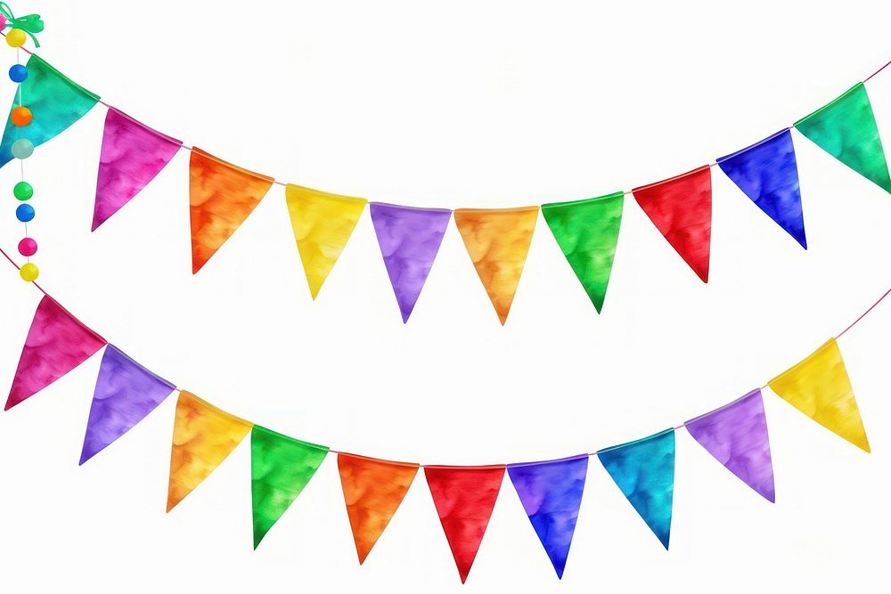 Rainbow bunting brithday line white background celebration.