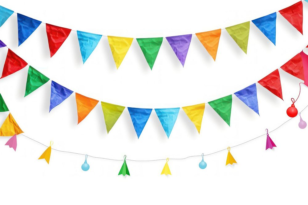 Rainbow bunting brithday backgrounds line white background.