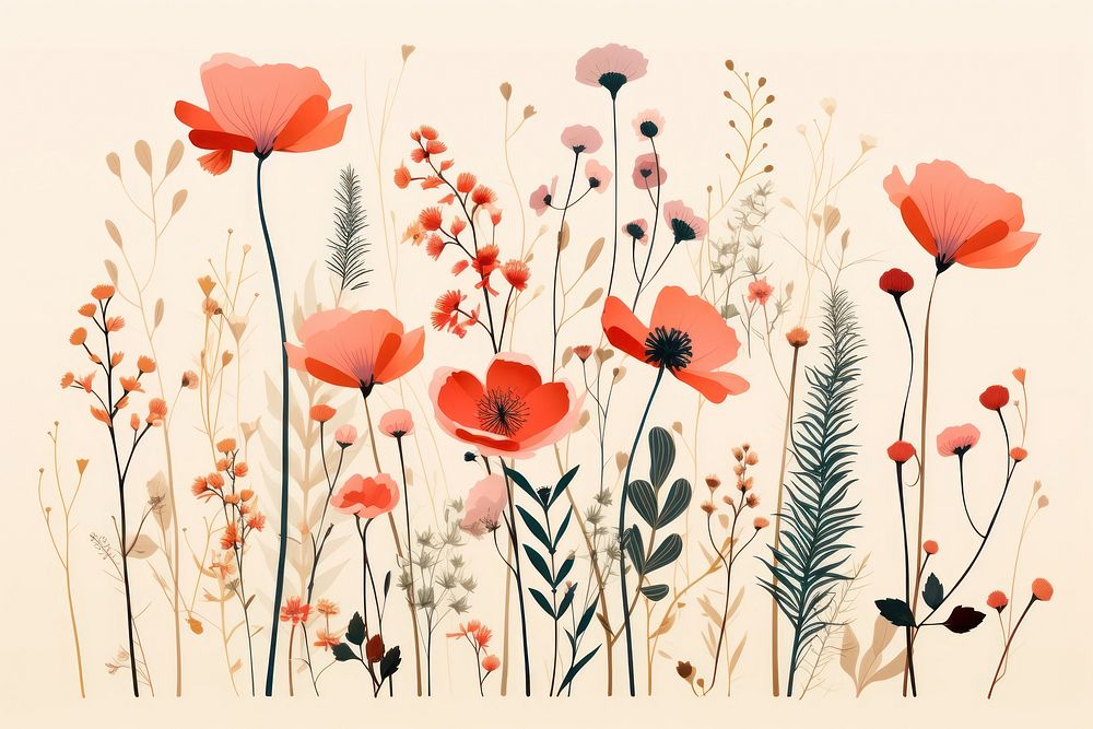 Wild flowers painting pattern drawing.