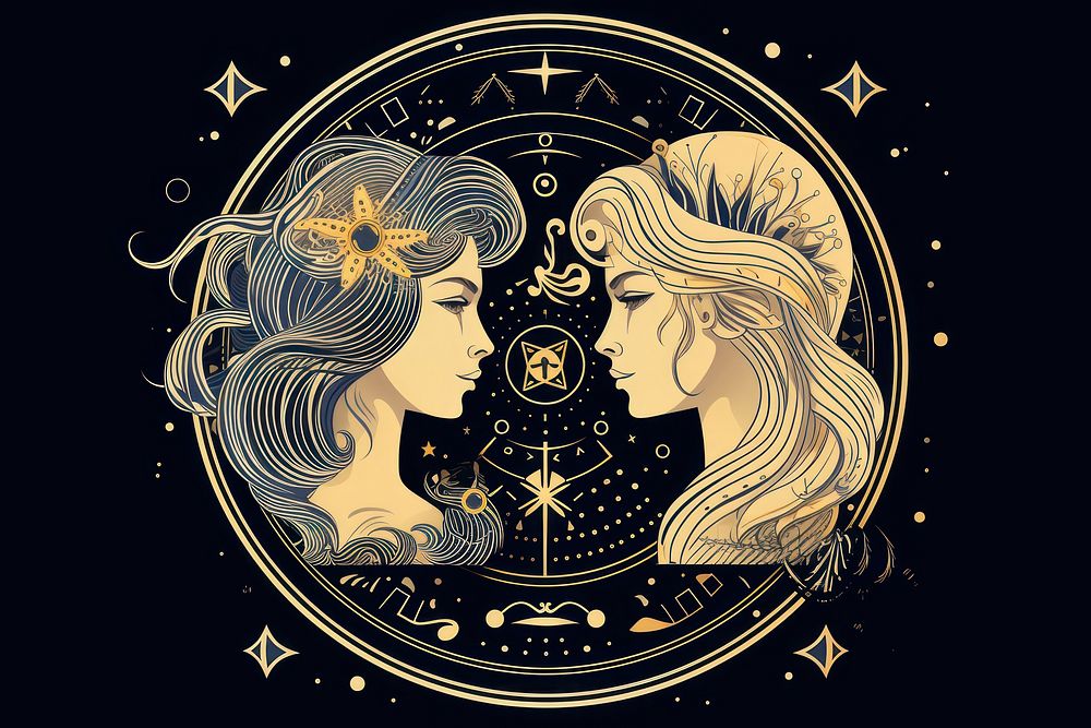 Symbol Gemini Zodiac togetherness creativity friendship.