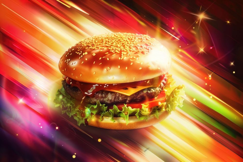 Burger food illuminated hamburger.