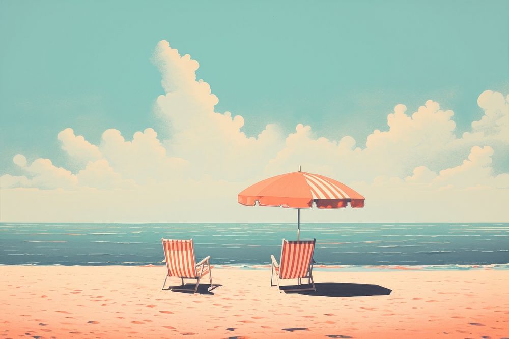 Litograph minimal beach furniture outdoors horizon.