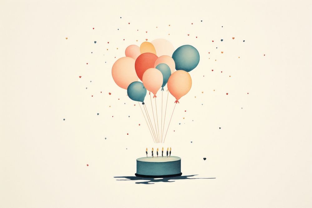 Litograph minimal birthday balloon cake transportation.