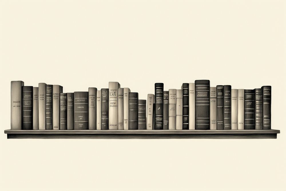 Litograph minimal books on shelves publication bookshelf bookcase.