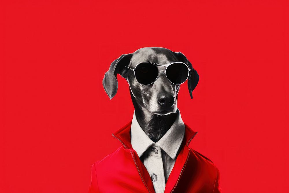 Litograph minimal fashion dog sunglasses portrait mammal.