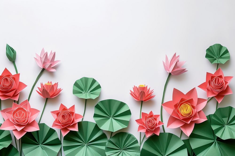 Lotus and lotus leaves border flower backgrounds origami.