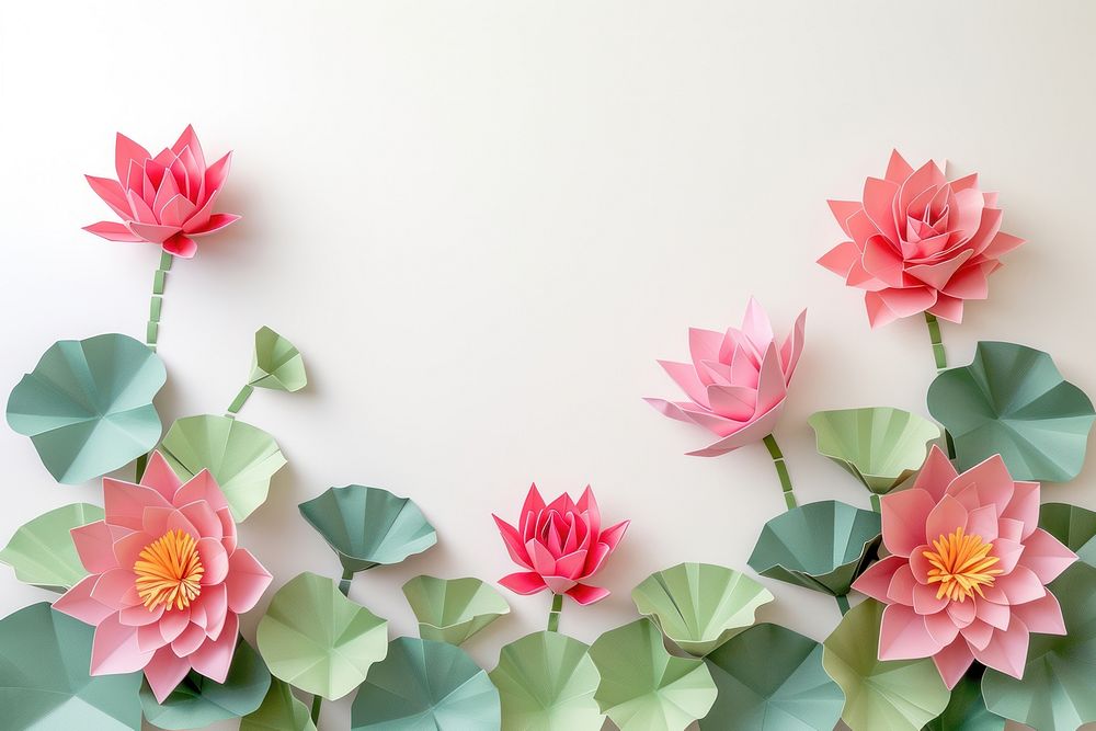 Lotus floral border flower origami plant.