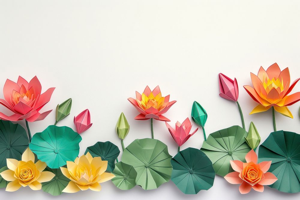 Lotus floral border flower origami plant.