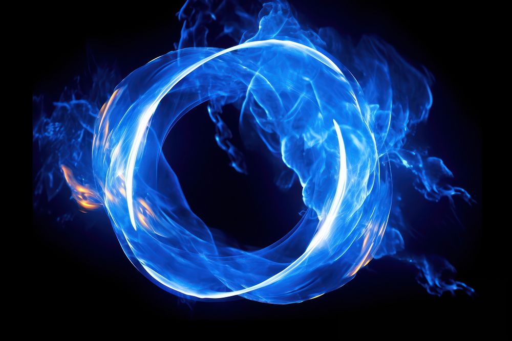 Photo blue fire in spiral line burning pattern light.