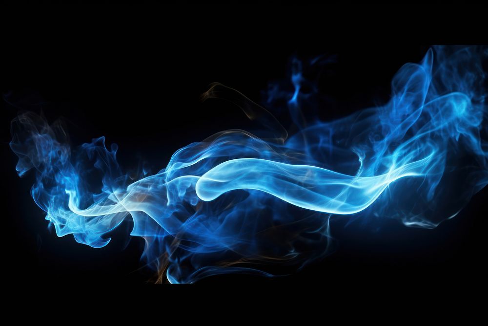 Photo blue fire in spiral twist line burning smoke flame.