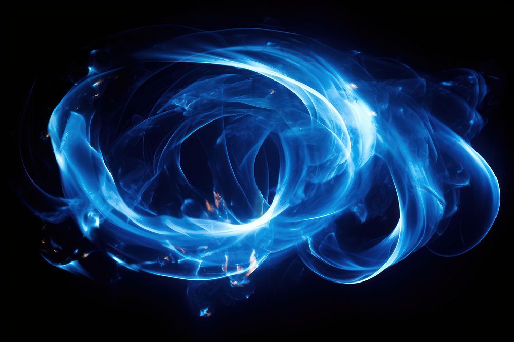 Photo blue fire in spiral twist line pattern burning light.