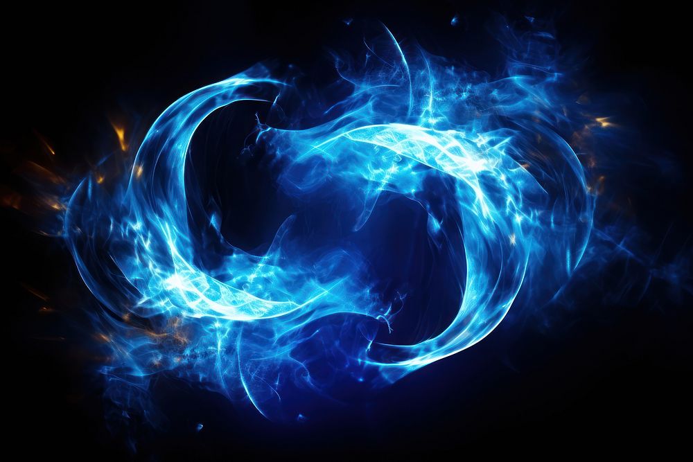 Photo blue fire in spiral twist line burning pattern light.
