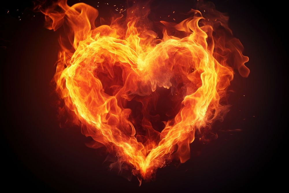 Fire heart burning flame illuminated.
