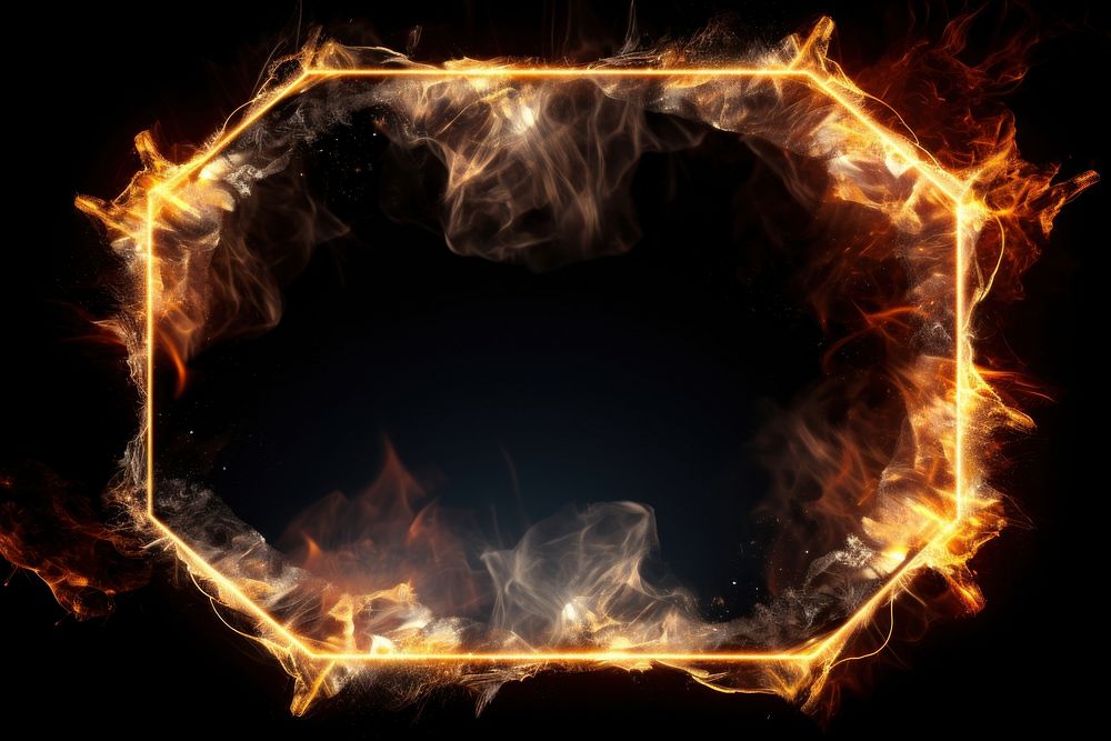 Photo fire in octagon frame burning pattern flame.