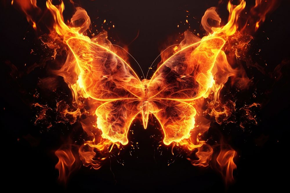 Photo fire in butterfly shape burning flame creativity.