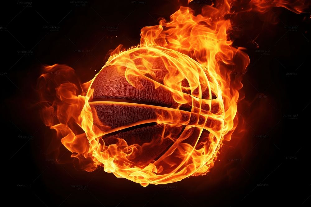 Photo fire in basketball shape burning flame illuminated.