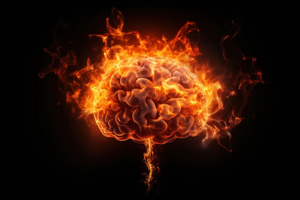 Photo fire in brain shape burning flame illuminated.