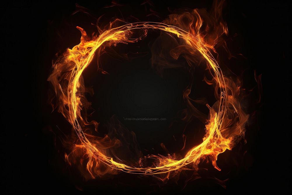 Photo fire in circle frame burning flame illuminated.