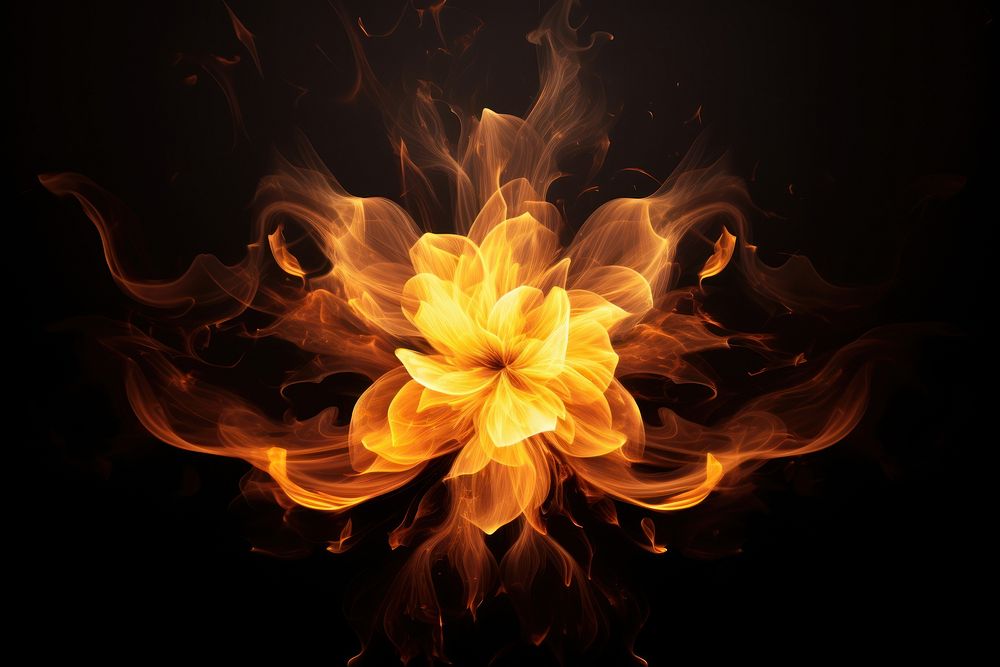 Photo fire in flower shape burning flame illuminated.