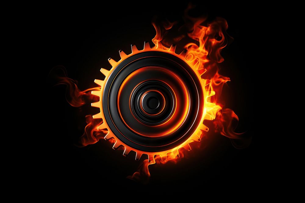 Photo fire in gear icon burning flame illuminated.
