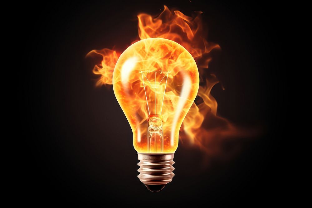 Photo fire in lightbulb icon burning flame electricity.