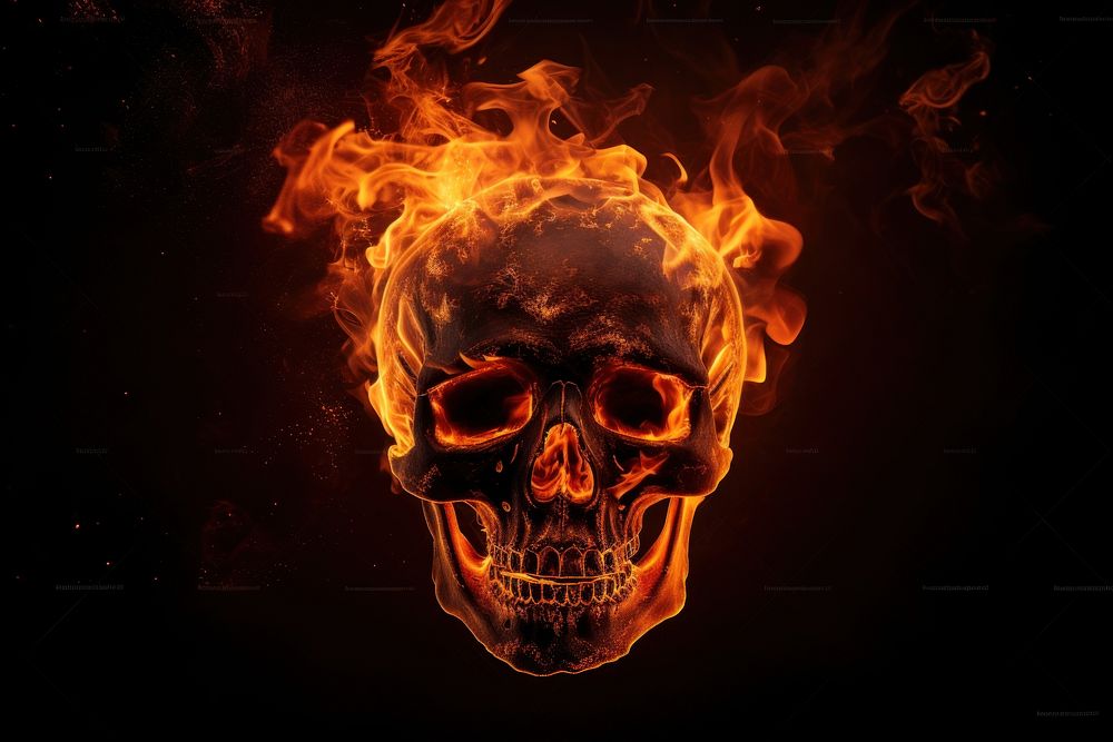 Photo fire in skull shape bonfire burning flame.
