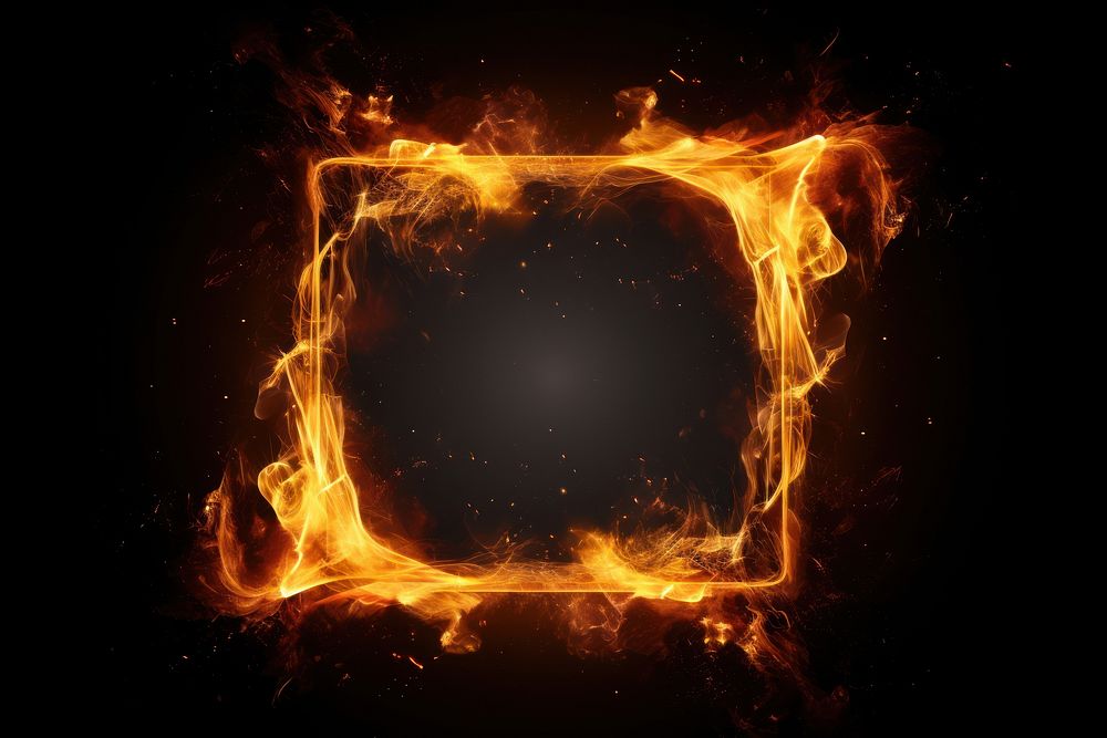 Photo fire in square frame burning light flame.